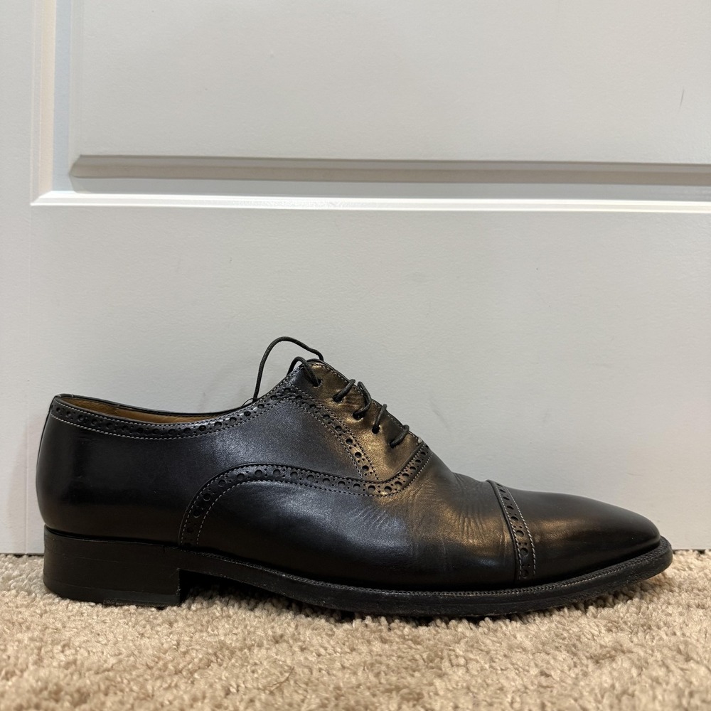 Santoni Shoes Mens Size 11 D Black Leather Cap Toe Oxford Dress Made In Italy